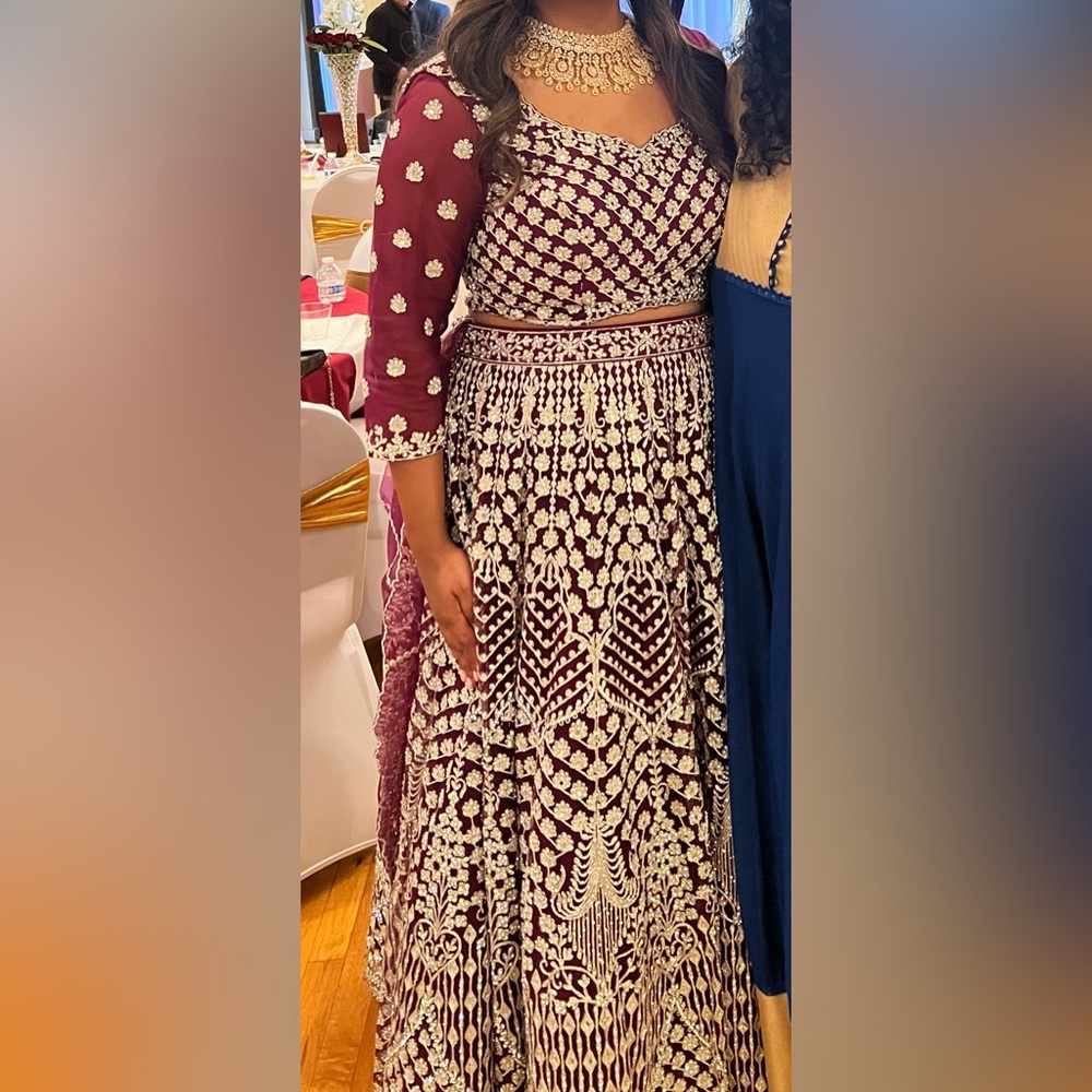 Burgundy/wine color lehenga with gold work!